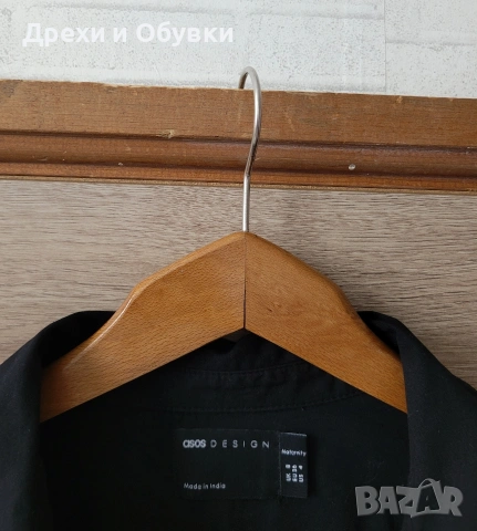 Черна рокля тип риза памучна материя ASOS, снимка 4 - Рокли - 54096300