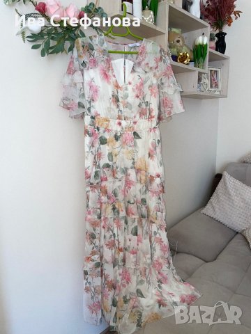 Разкошна нова  дълга елегантна феерична рокля флорален принт нежни цветя волани къдри , снимка 7 - Рокли - 42183757
