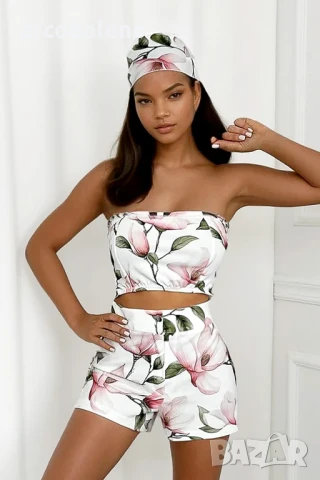 Дамски комплект от 3 части топ, шорти и шал Marina, 3цвята , снимка 6 - Комплекти - 51218262