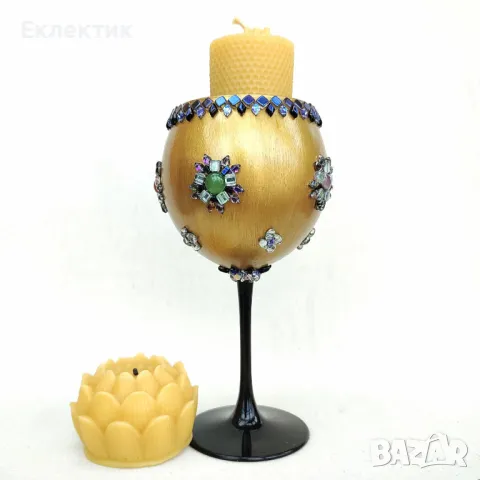 Свещник Свещен Граал — златен потир със скъпоценни камъни и чешки кристал, снимка 4 - Декорация за дома - 49695982