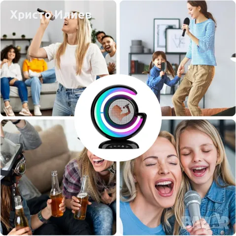 Караоке колона с 1 безжичен микрофон с LED светлина Bluetooth безжично свързване Черна, снимка 3 - Други - 47519918