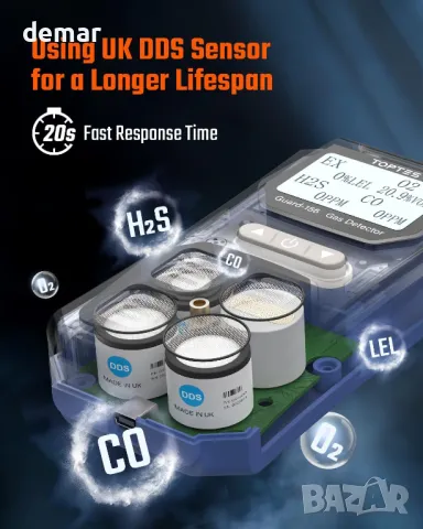 Газов детектор 4 в 1 TopTes Guard-156, за H2S, CO, LEL и O2, режими на тройна аларма, снимка 3 - Други стоки за дома - 48196138