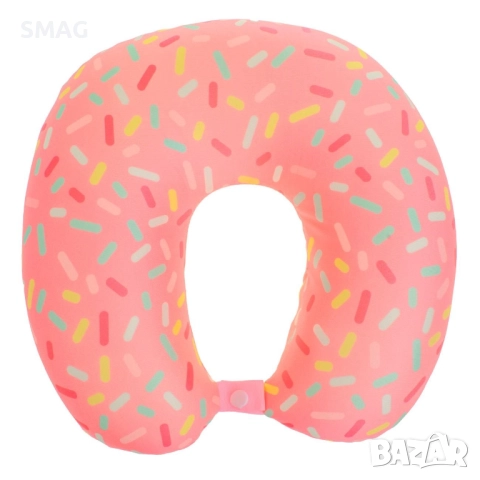 Възглавница за пътуване розова с шарка и конфети 30x30 см_1240907, снимка 2 - Други - 52286582