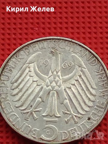 Сребърна монета 5 дойче марки 1969г. 150г. От рождението на Теодор Фонтани 39628, снимка 2 - Нумизматика и бонистика - 42756115