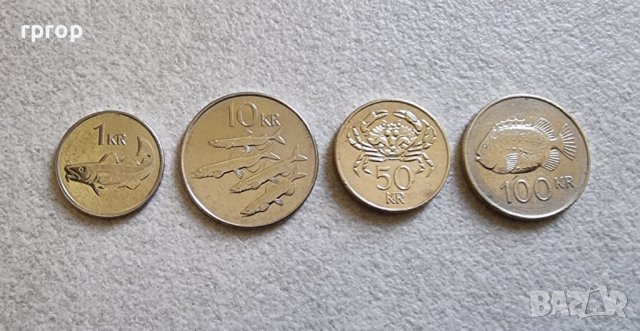 Монети. Исландия. 1, 10, 50  и 100 крони.