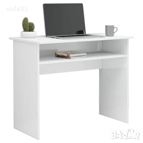 vidaXL Бюро, бял гланц, 90x50x74 см, инженерно дърво, снимка 3 - Бюра - 56147697