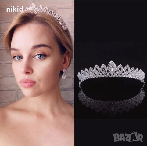 Кралска Корона Тиара Диадема метална сребриста с камъни детска дамска 