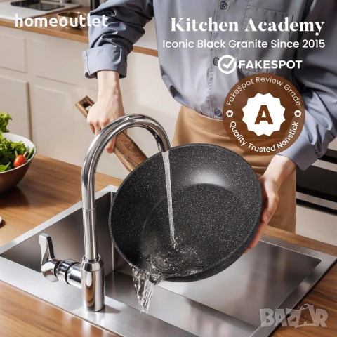 ПРОМОЦИЯ Комплект съдове за готвене с гранитно покритие, 17 части KITCHEN ACADEMY KA-CS01-014-BLACK, снимка 3 - Съдове за готвене - 52824199