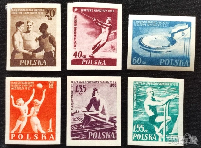Полша, 1955 г. - лот от марки на тема личности, музика, архитектура, спорт и др., снимка 10 - Филателия - 53294458