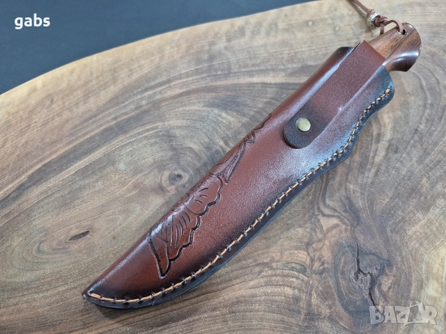 Ловен нож дамаска стомана с кожена кания ,LN435, снимка 9 - Ножове - 52950033