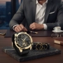 Елегантен мъжки комплект – часовник с черна каишка и гривна с метален щит, снимка 8