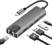 USB C хъб, 5-в-1 USB C към HDMI, USB C многопортов адаптер с Ethernet, 4K HDMI, 100W мощност и 2 USB, снимка 1 - Кабели и адаптери - 42280927