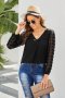 Дамски елегантен топ в черно с ръкави на точки, снимка 1 - Блузи с дълъг ръкав и пуловери - 39581226