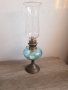 Стара газова френска настолна лампа синьо стъкло, снимка 1 - Антикварни и старинни предмети - 39052776