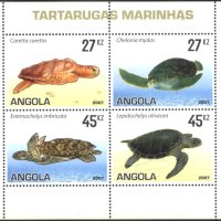 Чисти марки в малък лист Фауна Костенурки 2007 от Ангола, снимка 1 - Филателия - 42133384