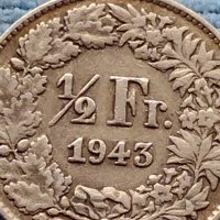 Сребърна монета 0.835 проба 1/2 франк1943г. Швейцарска Конфедерация 39654, снимка 5 - Нумизматика и бонистика - 42752391