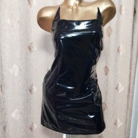 L Черна рокля от лак / винил / с ръкавици , снимка 4 - Рокли - 44488149