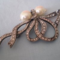 дизаинерска  красива  сребърна брошка перли и циркони, снимка 8 - Антикварни и старинни предмети - 36875288