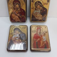 Дебели малки икони с Майка Богородица 16 / 11 см , платно и дърво , снимка 1 - Икони - 37534175