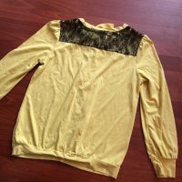 Дамска жълта блуза с дантела , снимка 4 - Блузи с дълъг ръкав и пуловери - 30359500