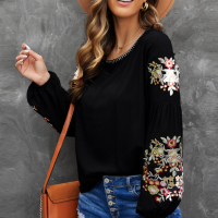 Дамска блуза в черно с дълъг ръкав и бродерия с цветя, снимка 9 - Блузи с дълъг ръкав и пуловери - 44631746