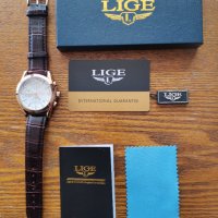 LIGE White Gold 9839 Луксозен мъжки кварцов часовник с кожена каишка, снимка 10 - Мъжки - 40445330