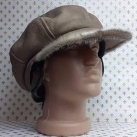 Дамска кожена шапка тип каскет в бежов цвят-78, снимка 2 - Шапки - 35274523