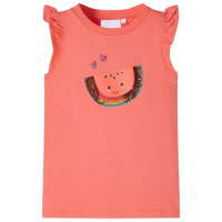 Детска тениска с къдрави ръкави, коралова, 140(SKU:10628, снимка 1 - Детски тениски и потници - 44738834