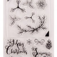 Merry Christmas  Коледни клонки имел силиконов гумен печат украса бисквитки фондан Scrapbooking, снимка 1 - Други - 29314031