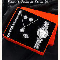 Комплект Дамски моден кварцов часовник+бижута,6 артикула в кутия, снимка 1 - Дамски - 44793293