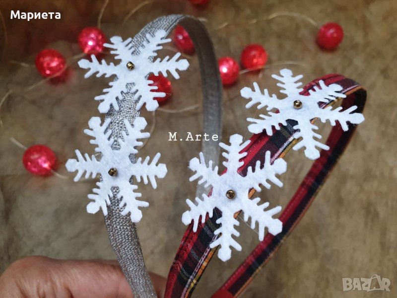 Диадеми със снежинки Сребърна диадема Червено Каре Коледна Диадема Аксесоари Коледен венец за глава, снимка 1