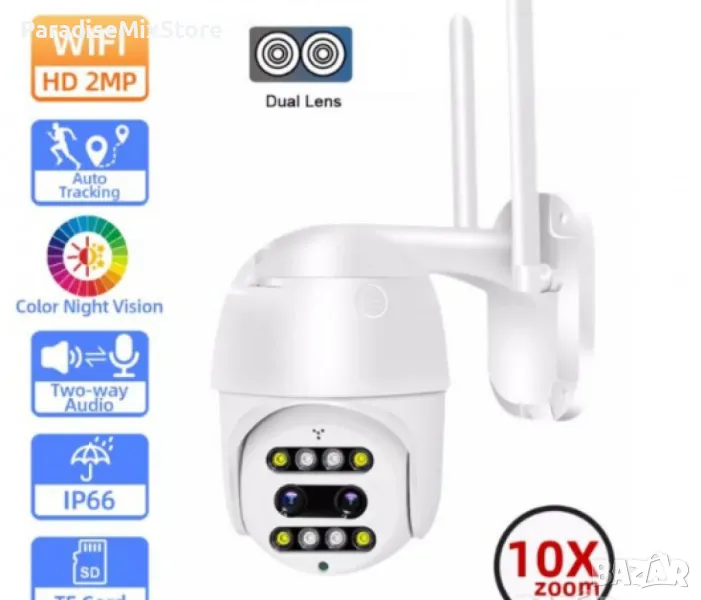 Двойна WiFi безжична IP камера 2MP FULL-HD1080P с цветно нощно виждане , снимка 1