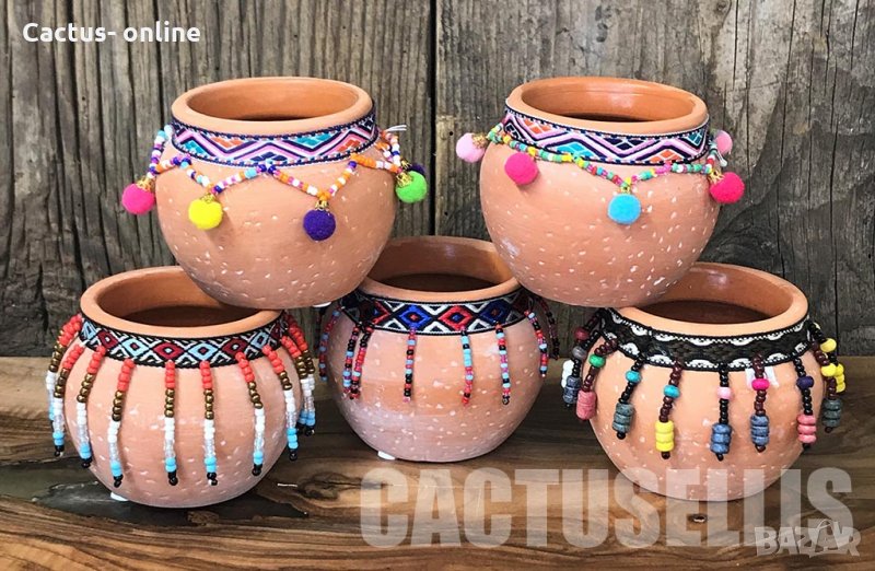 Керамична кашпа, със ширит Размери 9 х 9 х 7cm., снимка 1