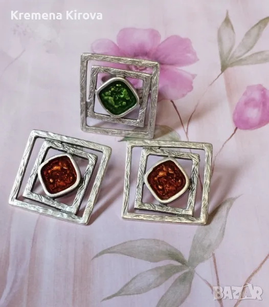 Оригинални дамски комплекти обеци и пръстен със смола. Бижута Луди гъби. Идея за подарък., снимка 1