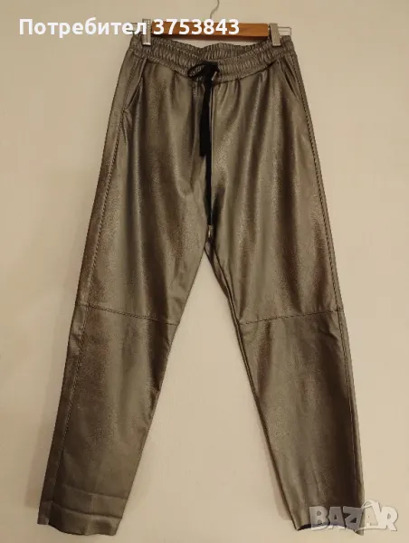 Дамски панталон еко кожа сребрист-бронз, снимка 1