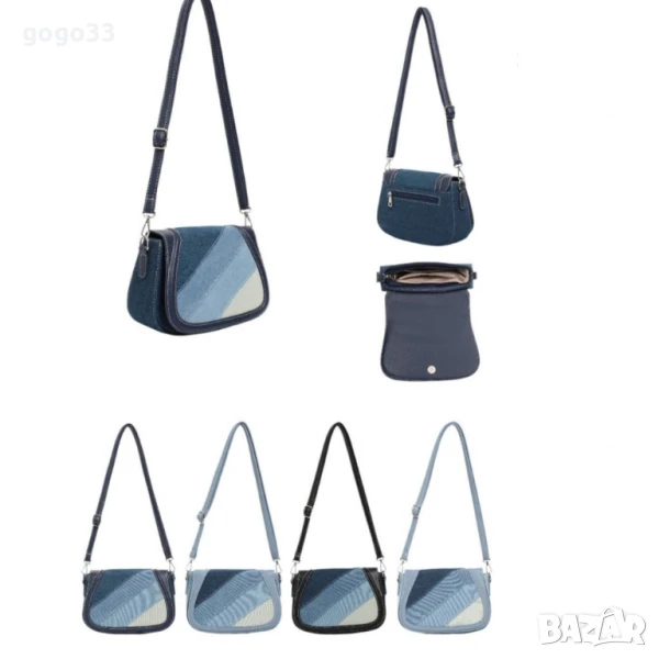 Дамска чанта от деним, с диагонален пачуърк дизайн, снимка 1