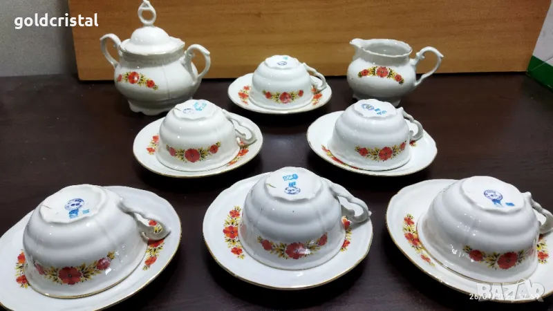 Стар български порцелан чаши за чай захарница латиера , снимка 1