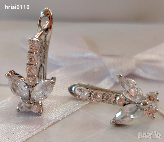Нови нежни сребърни обеци с английско закопчавсне , снимка 1