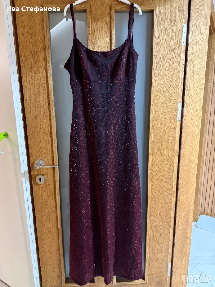 Бляскава нова многоцветно бордо ламе нишка парти коктейлна официална еластична дълга  рокля , снимка 1