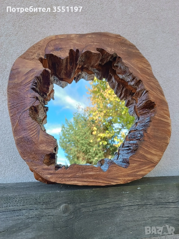 ОГЛЕДАЛО с рамка от дънер с жив вътрешен и външен ръб, снимка 1