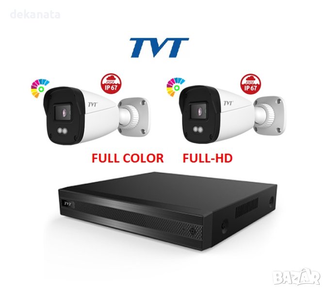 FULL COLOR TVT FULL-HD Система за видеонаблюдение с 2 камери и хибриден DVR, снимка 1