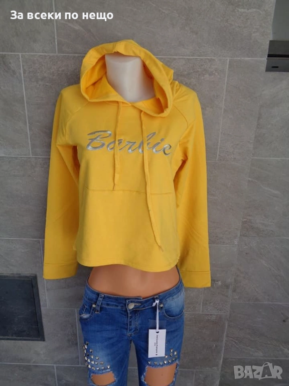 Barbie Дамски Жълт Суитшърт С Дълъг Ръкав И Качулка Барби Код SV-28, снимка 1