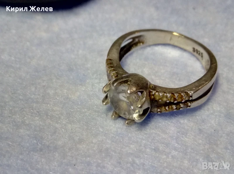 ЕМАЙЛИРАН СКЪПОЦЕНЕН СРЕБЪРЕН ПРЪСТЕН СРЕБРО S925 с ЮВЕЛИРНО ФАСЕТИРАН БЛЕСТЯЩ ЦИРКОН 47544, снимка 1