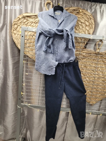 ЛЕНЕН  син панталон H&M- 34 размер( S)+ ЛЕНЕНА синя риза, снимка 1
