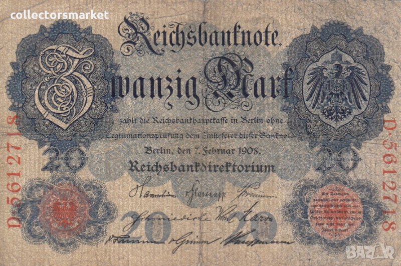 20 марки 1908 D, Германия, снимка 1