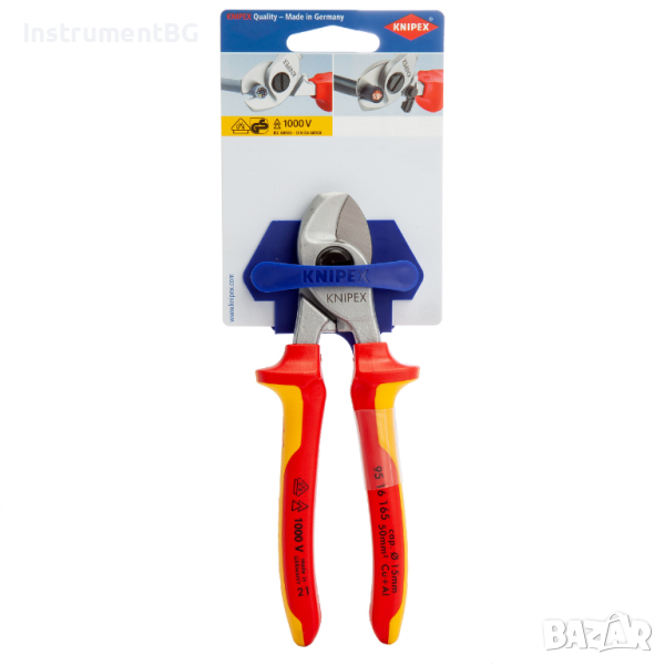 Ножици за кабели изолирани с многокомпонентни ръкохватки KNIPEX 95 16 165 SB / 165 mm  / VDE 1000V , снимка 1
