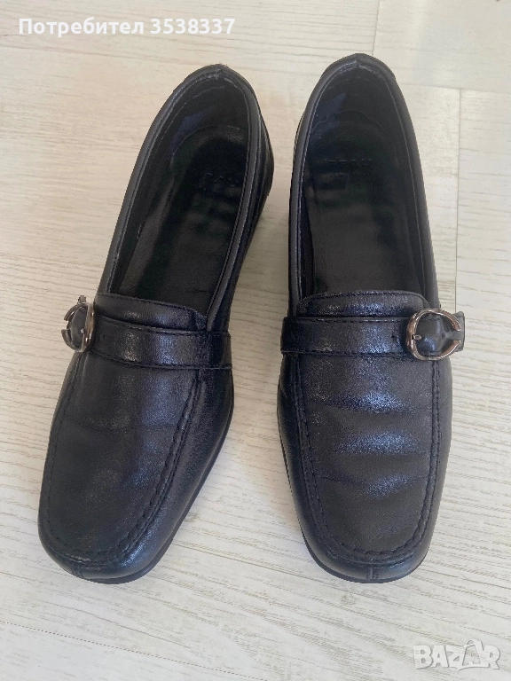 Дамски черни обувки лоуфъри Frau номер 37 от Италия, ръчна изработка естествена кожа, снимка 1