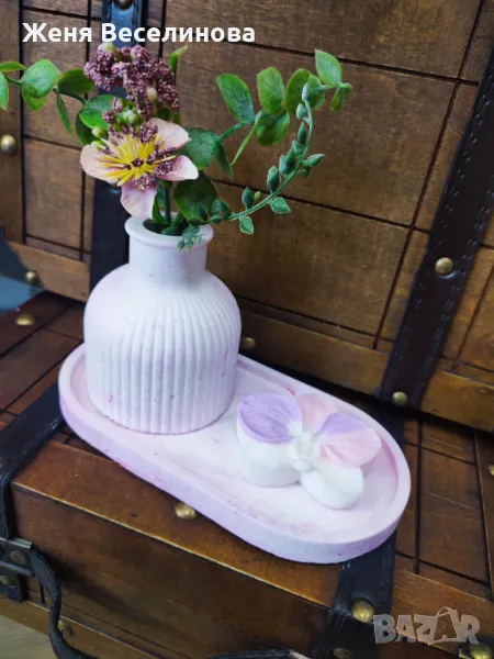 Комплект ваза с цветя и ароматна свещ, снимка 1