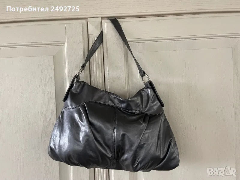 Чанта кожена сребриста сиво, снимка 1