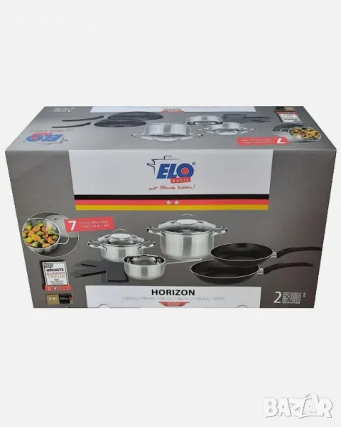 Комплект тенджери и тигани от неръждаема стомана ELO Horizon 7 части, всички видове котлони, фурна, снимка 1